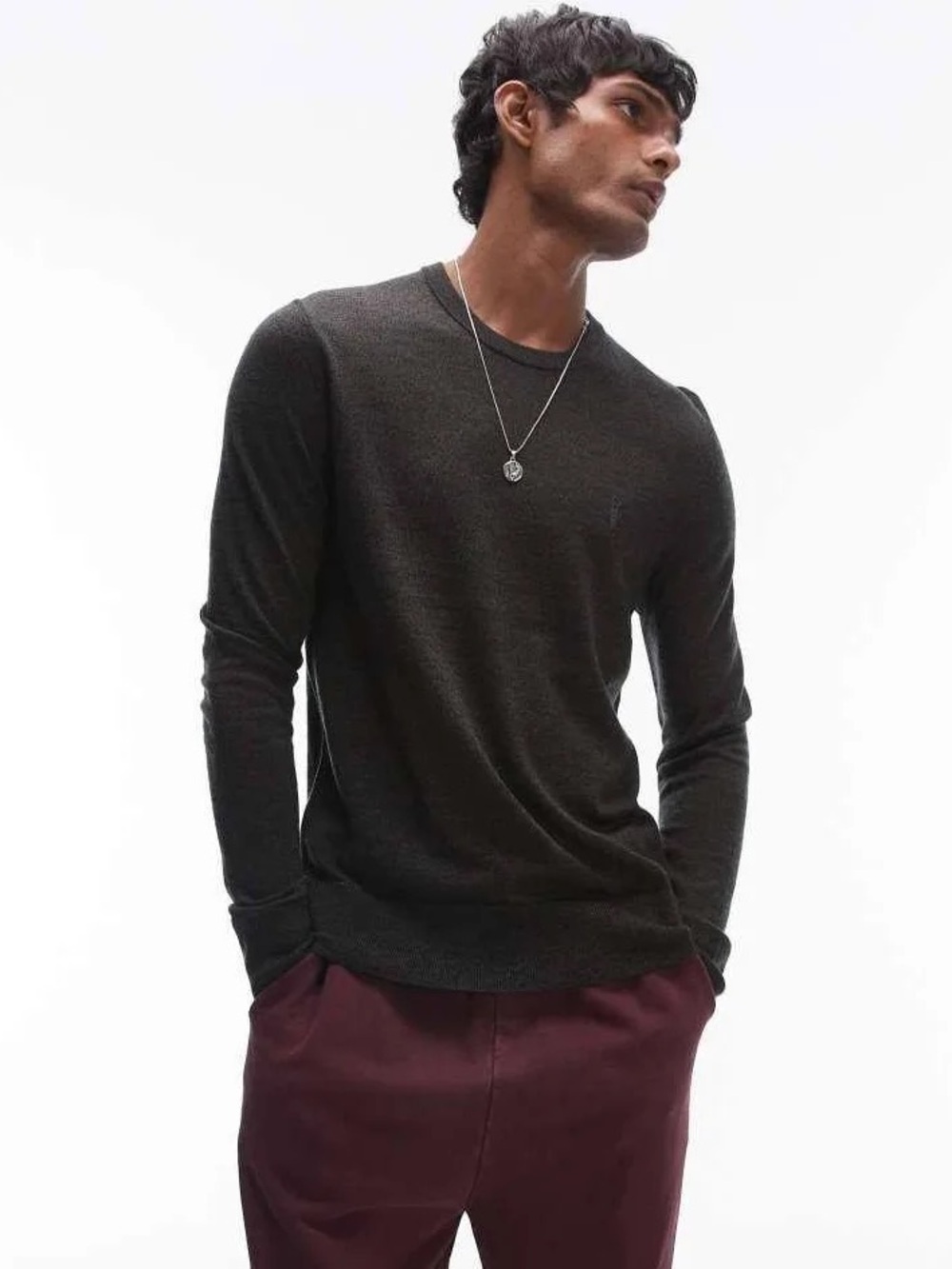 All Saints Merino Wool Ramskul Mode Crewneck Sweater‎ Olive Green Size Medium